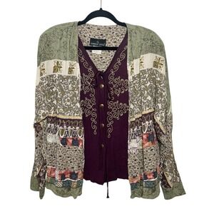 Carole Little Green and Purple Bohemian Blouse